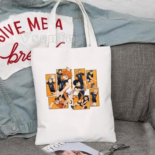 Haikyuu Volleyball Shopper Bag Janpanese Anime Tote Canvas Shoulder Bag Women Reusable Shopping and Other Handbag for Girls