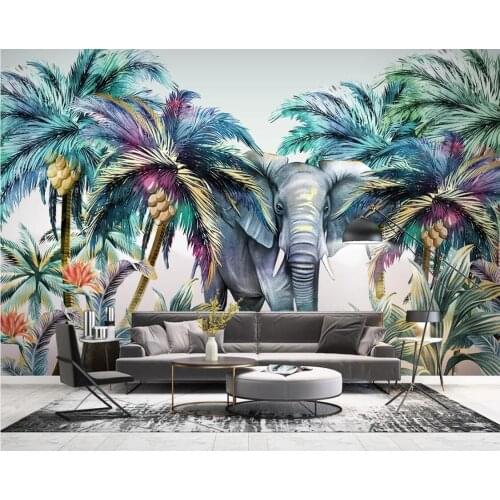 Nordic Tropical Wallpaper 3d Wall Paper Bedroom Contact Paper Wallpaper Hand Painted Animal Elephant PHOTO WALLPAPERS Wall Mural