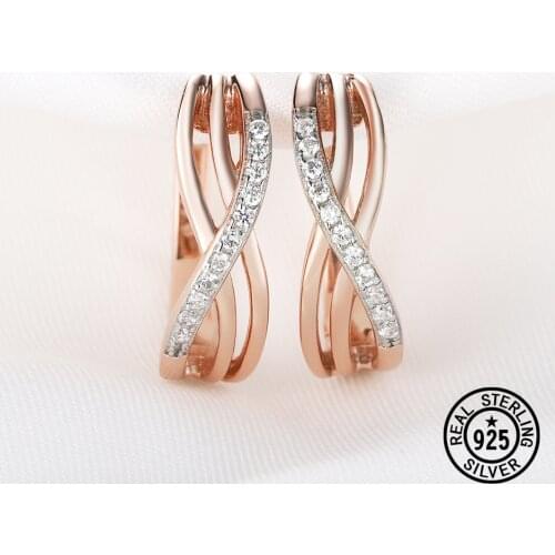 925 Sterling Silver Clip Earrings For Women Rose Gold Plating Crystal CZ Micro Pave Setting Love Anniversary Gifts Fine Jewelry