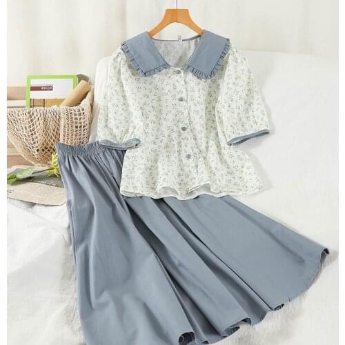 Skirt Suit Summer 2021 New Temperament French Doll Collar Floral Shirt + Skirt Two-piece Female Casual