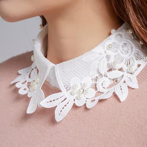 Lady Detachable Lapel Fake Collar Lace All-match White Shirts Shawl False Collar Retro Embroidery Rhinestone Fake Collar Women