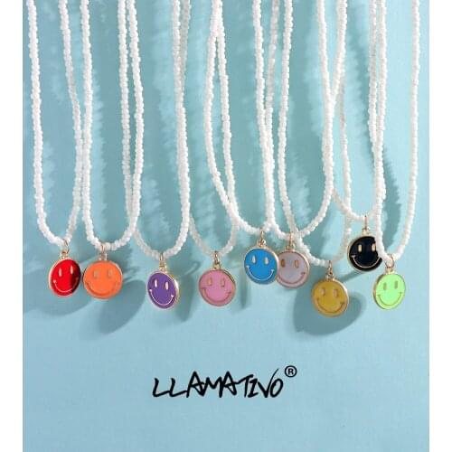 Bohemia Fashion Beaded Chain Choker Necklace for Women Vintage Colorful Smile Face Charm Necklaces Jewelry Party Aesthetic Gifts