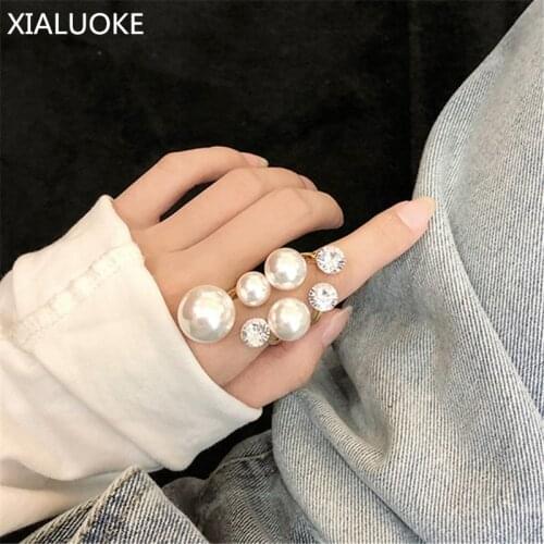 XIALUOKE Hyperbole Geometric Open Pearl Ring For Women Contracted Joker Irregular Index Finger Rings Nightclub Fashion Jewelry