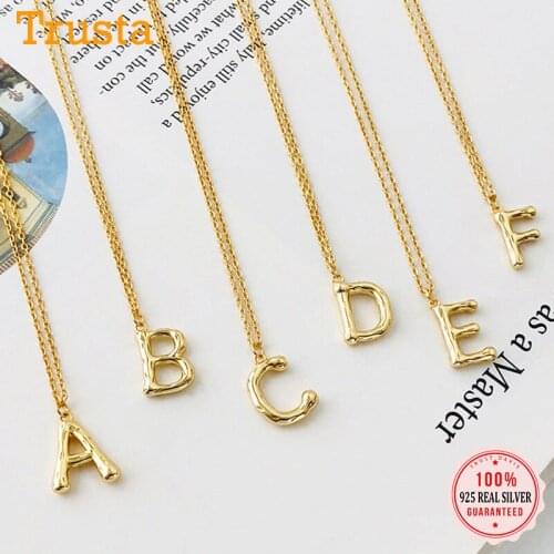 Trustdavis Real 925 Sterling Silver Sweet Gold 26 Letter Pendant Neckalce for Women Wedding Birthday Party Fine Jewelry DS1680