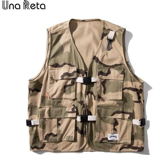 Una Reta Mens Tooling Camouflage Vest 2021 New Men Streetwear Cargo Vest Hip Hop Sleeveless Jacket Outdoors Tactical Coat Man