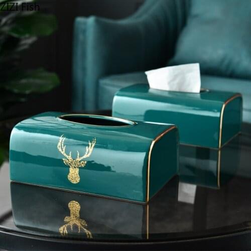 Golden Border Tissue Box Holder Simplicity Ceramic Tissue Boxes Dinner Table Napkin Case Porcelain Paper Towel Organizer Box