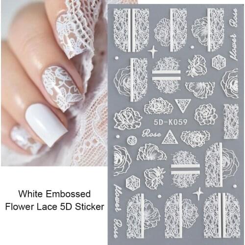 1Pcs Nail Art Adhesive Sticker 5D Embossed Adhesive Black and White Leaf Lace Flower Geometric Nail Sticker Fashion Nail Design
