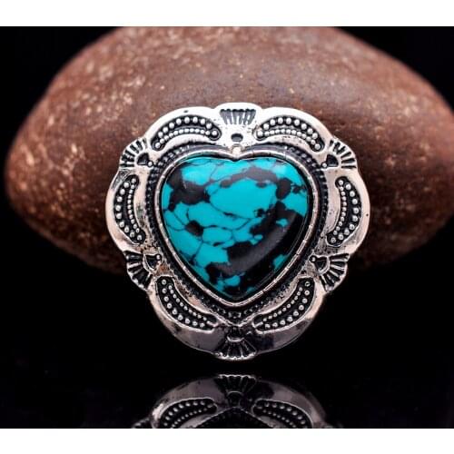 10PC 30mm Silver Plated Tribal Flower Carved Heart Turquoise Leather Conchos For Belt Bag Leathercraft Wallet Decor Screwback