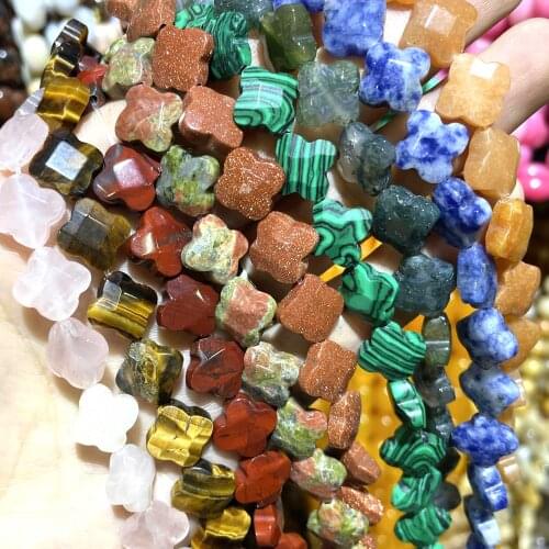 12MM Faceted Natural Stone Agates Jaspers Crystal Clover Shape Spacer Beads For Jewelry Making DIY Bracelet Necklace Accessories
