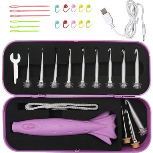 12 In 1 Light Up Crochet Hooks Knitting Needles Set Charging LED Knitting Tools DIY Weaving Sweater Sewing Accessories