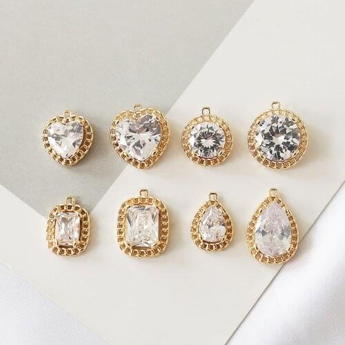 4pcs Geometric love water drop round Copper plating zircon Earrings Charm Women Trendy Vintage hollow lace pendant diy material