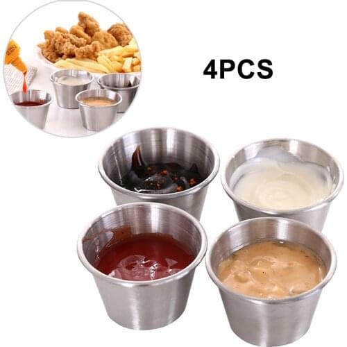 4pcs 304 Stainless Steel Hot Pot Dipping Bowl Small Sauce Cup Seasoning Dish Saucer Appetizer Sauce Container for Restaurant