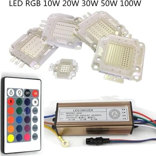 5 Set High Power COB SMD 10W 20W 30W 50W LED RGB Beads Light Chips Lamps and Driver Power Supply Blubs AC85-265V Remote For DIY