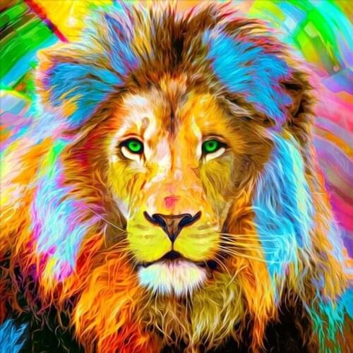 5D DIY Diamond Painting Kits Art Seven Colored Hair Lion Head Staring Animal Full Round With AB Drill Home Decoration Gift