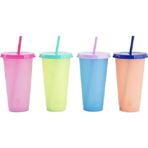 700ml Straw Cup With Lid 24oz Reusable Cups Plastic Tumbler Cold Coffee Mug Cold Water Color Changing Cup Tumbler Discoloration