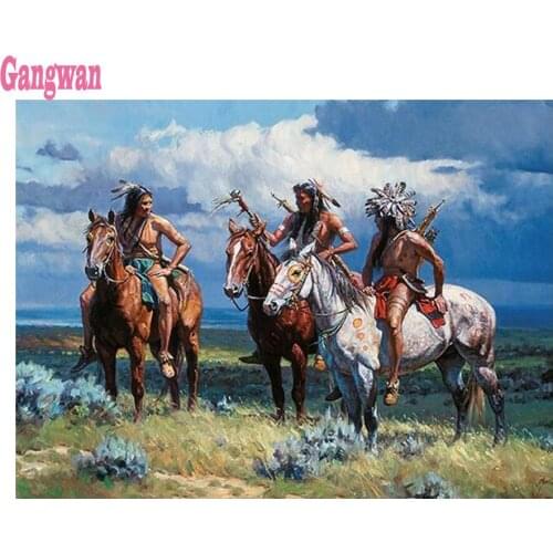 Indian Ride Horse diamond embroidery American ancestor Native full square diamond painting 5d diy puzzle wall sticker decoration