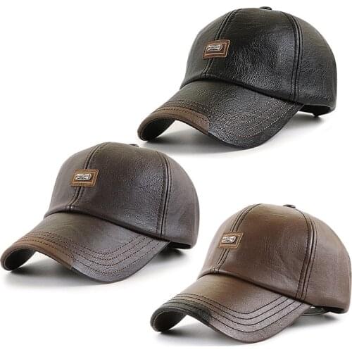 Autumn Winter Leather Baseball Cap Men Women Gorras Planas Snapback Hat Bone Masculino PU Leather Trucker Cap