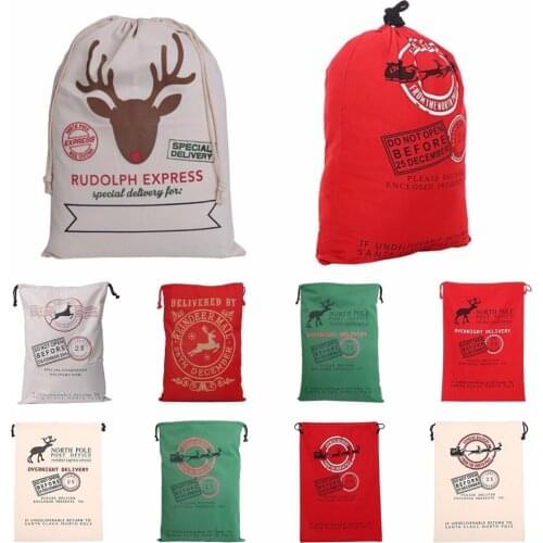 Large Canvas Merry Christmas Santa Reindeer Sack Stocking Gift Storage Bag Drawstring