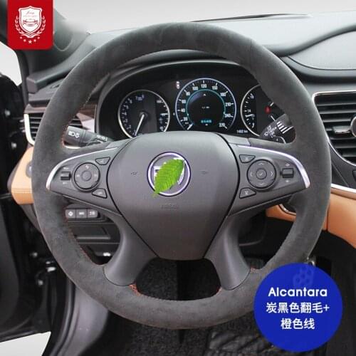 Black Real Alcantara steering wheel cover for Buick Regal GS Larcosse envision Verano Excelle Enclave Encore Suture interior