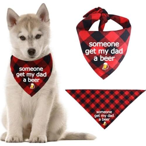 Pet Dog Decorative Collar Someone Get My Dad A Beer Puppy Scarfs Classic Lattice Bibs For Dog Boy / Dog Girl