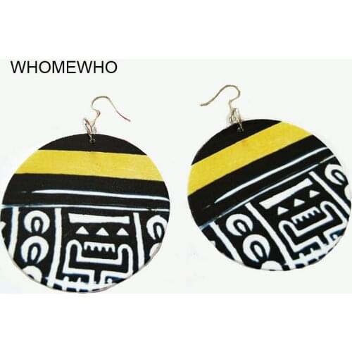 Wood Africa Black Painting Tribal Totem White Ancient Texts Vintage Drop Earrings Wooden African Bohemia Afro Ear Punk Jewelry