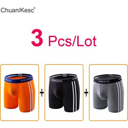 3pcs/lot Long Mens Boxer Pants Large Size Running Wear Resistant Cotton Underwear Dry And Breathable Fitness Comfortable Shorts