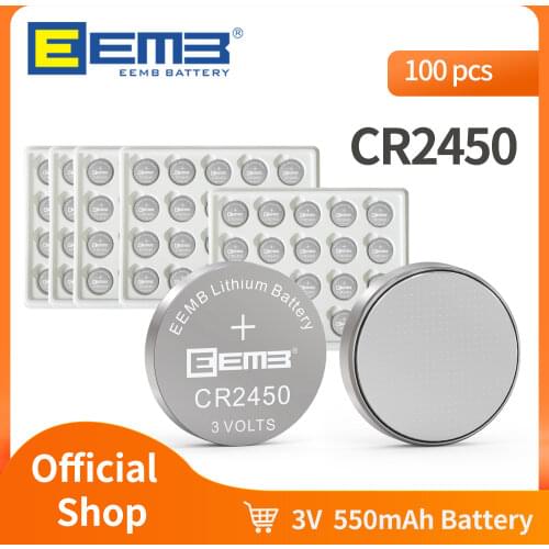EEMB 20PCS 3V Lithium Battery CR2450 550mAh Button Battery Non-rechargeable Cell Coin Batteries for Watch Calculator Car Key