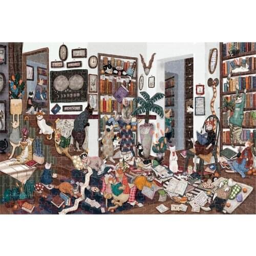 Original Hand-Painted High-Definition Super Large 2000 Piece Adult Puzzle Cat Cat Library Educational Toy