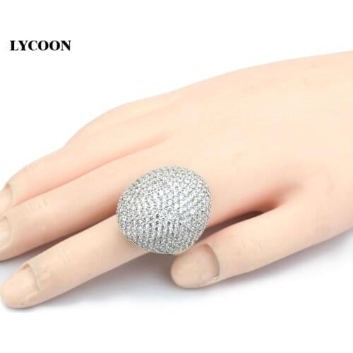 LYCOON fashion women Hyperbole Oval ball shape ring silver plated wedding rings High quality Cubic Zircon Party ring