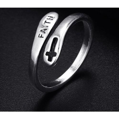 Trendy Vintage Cross Shape Antique Silver Plated Punk Hiphop Rock Style Resizable Rings for Women Girl & Man Retro Party Jewelry
