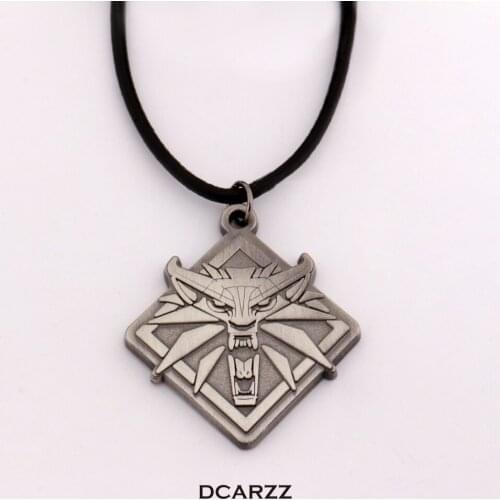 Wizard 3 Wild Hunt Medallion Necklaces Wolf head Pendant Leather Cord Necklace Gift Men Geralt Cosplay Game Jewelry Wholesale