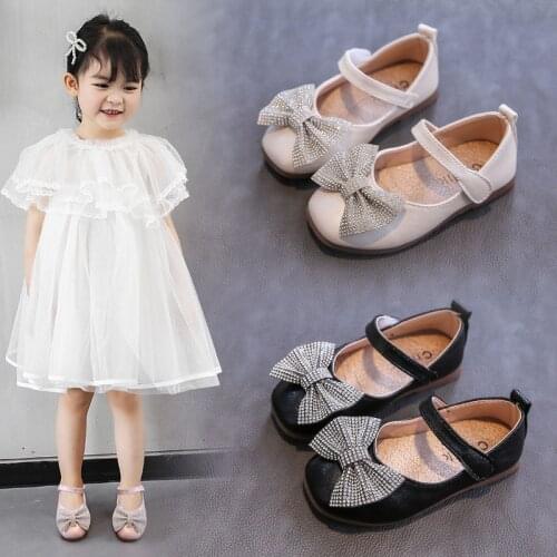 New Childrens Princess Shoes Girls Soft Sole Baby Toddler Shoes Kids Bowknot Chaussure Fille For Spring Autumn Black Beige Pink