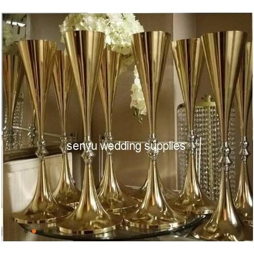 New style 12pcs wedding centerpiece gold metal vase metal wedding flower stands for sale senyu0521