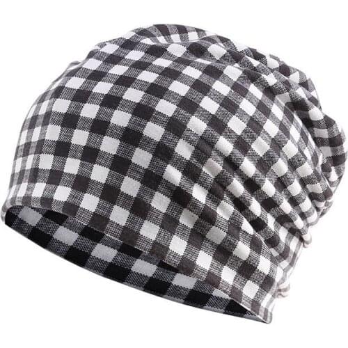 2021 Cotton Autumn winter Skullies cap beanie hat plaid print turban Hat scarf dual use for Men and Women 69