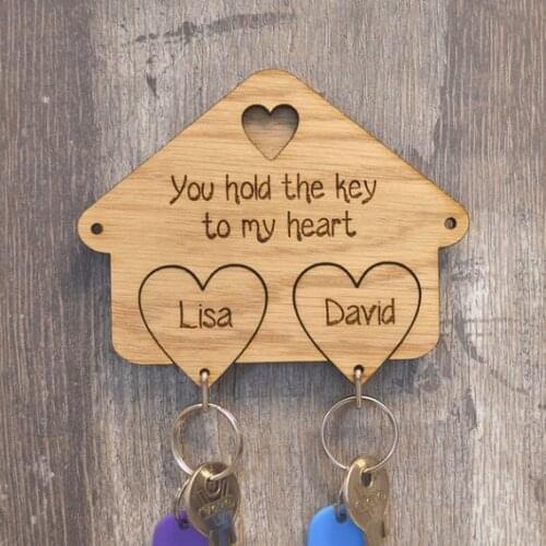 Personalized heart Wooden Keyrings Family Keyring Hanger Hooks for Keys Housemoving New Home Christmas valentine Present Gifts