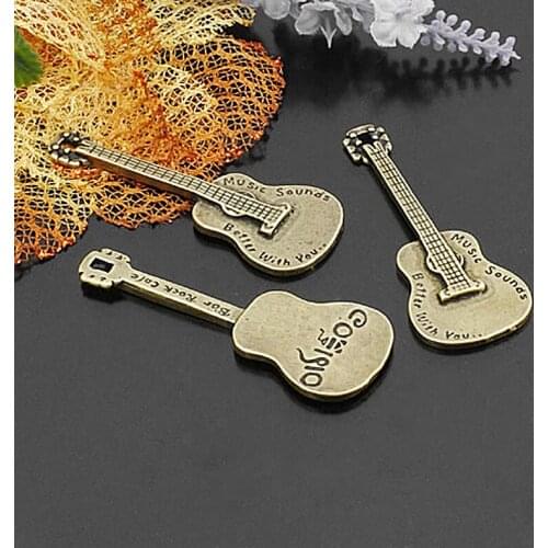 21656)10PCS 62x23MM Antique Bronze Zinc Alloy Guitar Pendants Jewelry Making Supplies Diy Findings Accessories