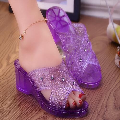 Shoes Woman 2021 Casual Sandals Non-Slip Deodorant Crystal Transparent Womens Wedge Thick Bottom for Outdoors Height Increasing