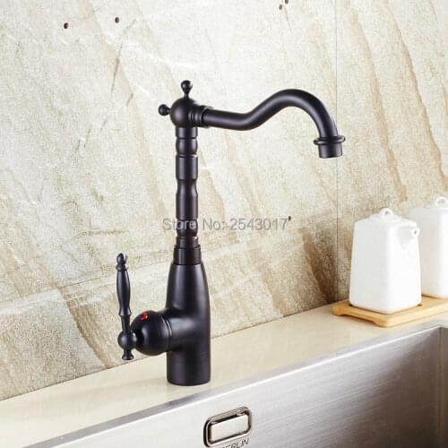 Bathroom Basin Faucet Solid Brass Deck Mounted Black Faucet Bathroom Sink Mixer Taps 360 Swivel Rotation ZR264