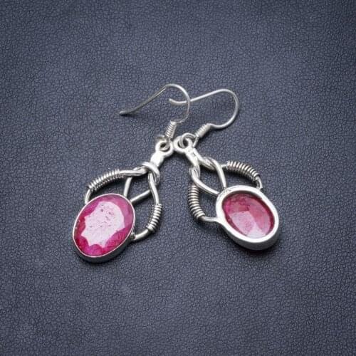 Natural Cherry Ruby Handmade Unique 925 Sterling Silver Earrings 1 3/4" Y2374