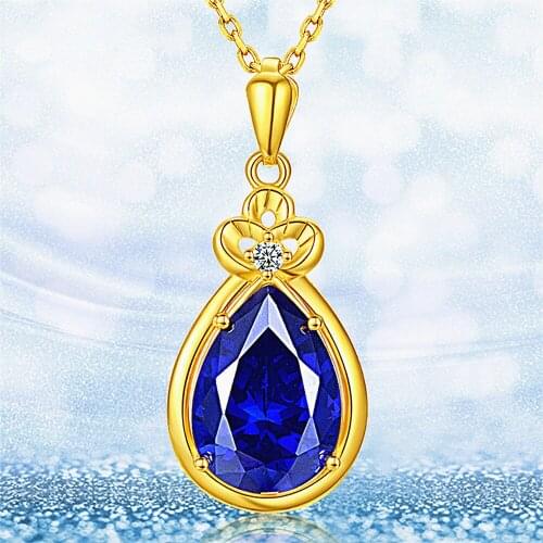 VINTAGE WATER DROP BLUE CRYSTAL SAPPHIRE GEMSTONES DIAMOND PENDANT NECKLACES FOR WOMEN 14K GOLD COLOR CHOKER JEWELRY BIJOUX GIFT