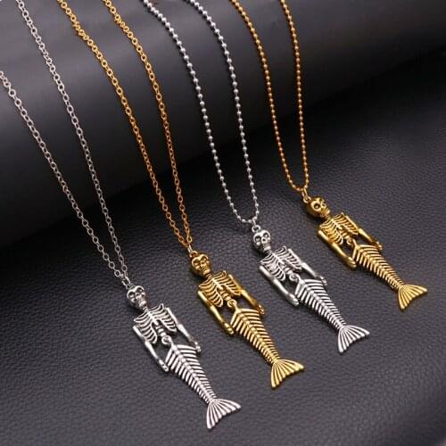 1pcs Fashion Mermaid Skeleton Charms Necklace Halloween Punk Male and Female Necklace DIY Handmade Jewelry Findings A1504