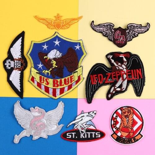 1PCS Animal eagle tiger Embroidery shark Patches Back Punk Golden crown wings Skull Iron On Patches for Clothing Accessories