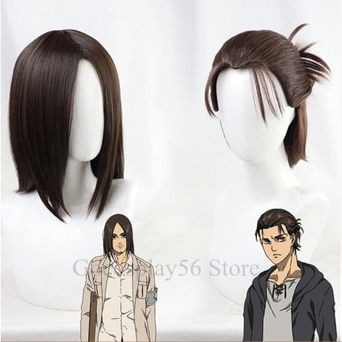 2020 The Final Season Eren Jaeger Cosplay Wig Brown Straight Bun Heat Resistant Hair