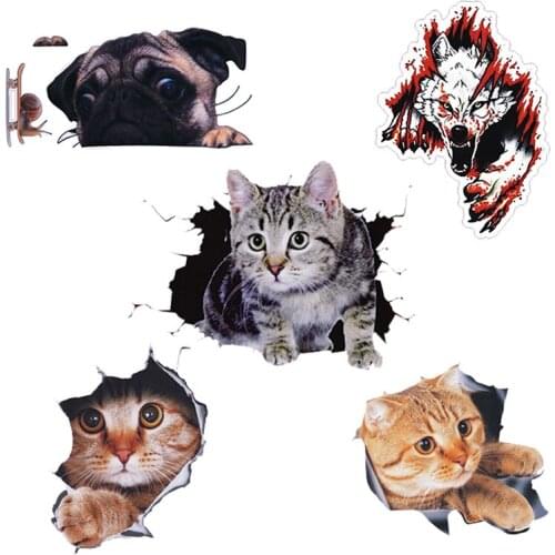 3D Cartoon Color Cute Dogs Cats Animal Stickers for Car Home Wall Car Sticker Series Stickers and Decals Decorations Car Styling