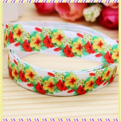 5/8'' Free shipping Fold Elastic FOE flowers printed headband headwear hair band diy decoration wholesale OEM B975