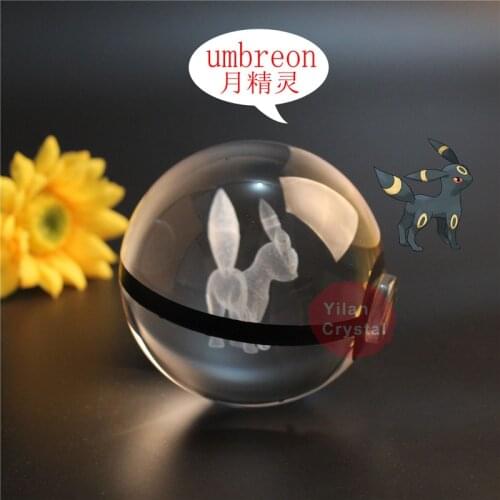 Anime Pokemon Engraving Umbreon Round Crystal Ball with LED Light Base Pokeball Poke Ball Toys for Children