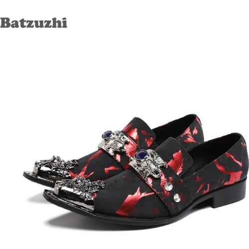 Batzuzhi Handmade Mens Shoes Pointed Metal Toe Leather Dress Shoes Men Personality Formal Leather Shoes Men Zapatos Hombre