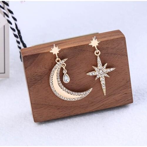 Bohemia Ethnic Crystal Star Moon Drop Earrings Jewelry For Women Asymmetry Long Dangle Earrings Dress Gift Accessories
