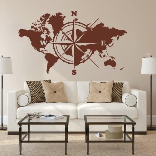 Large World Map Atlas Of The World Compass Wall Sticker Office Classroom Global Earth World Map Decal Bedroom Vinyl Decor M365