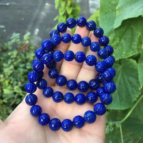 9mm Genuine Natural Lapis Lazuli Royal Blue Gemstone Women Bracelet Carved Round Beads Men Fashion Stone AAAAAA